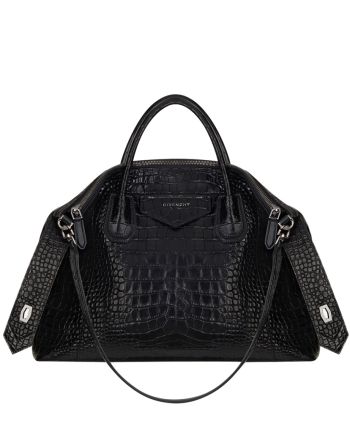 Givenchy Medium Antigona Soft Bag In Crocodile Effect Leather Black