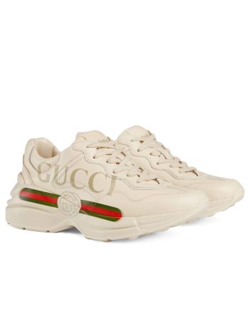 Gucci Women's Rhyton Gucci logo leather sneaker Cream