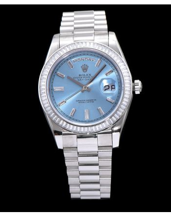 Rolex Men s Stainless Steel Watch With Diamond Blue